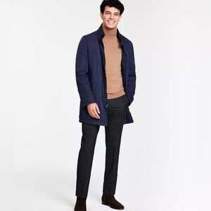 Calvin Klein Slim-Fit Overcoat Mens 40L Navy Blue Water-Resistant Coat Jacket